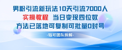 男粉引流新玩法10天引流7000人当日变现四位数可复制可批量0封号-鑫梵淘
