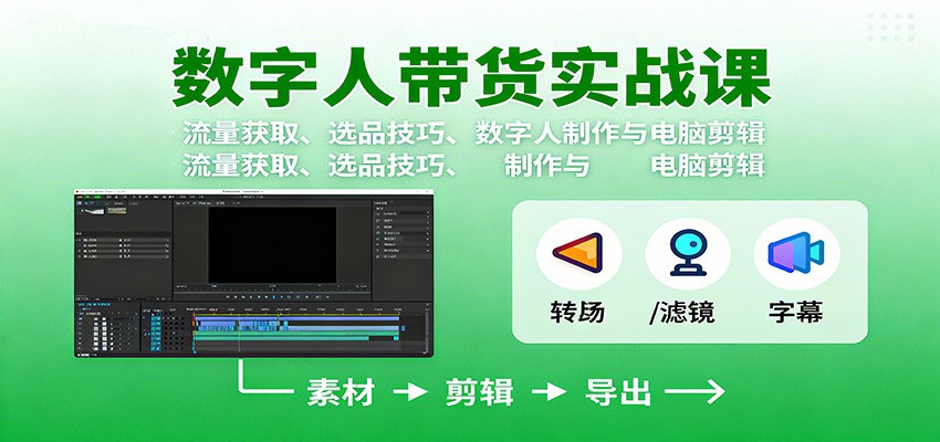 数字人变现实战课：流量获取、选品技巧、数字人制作与电脑剪辑-鑫梵淘