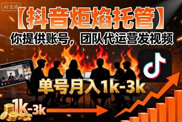 【抖音炬焰托管】你提供账号，团队代运营发视频，单号月入1k+【揭秘】-鑫梵淘