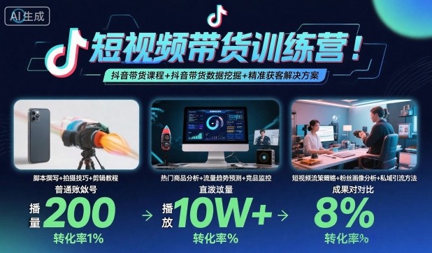 短视频带货训练营，抖音带货课程+抖音带货数据挖掘+精准获客解决方案-鑫梵淘