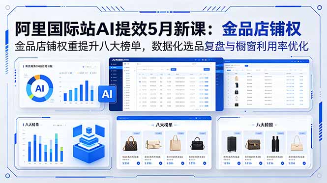 阿里国际站AI提效5月新课：金品店铺权重提升八大榜单，数据化选品复盘与橱窗利用率优化-鑫梵淘