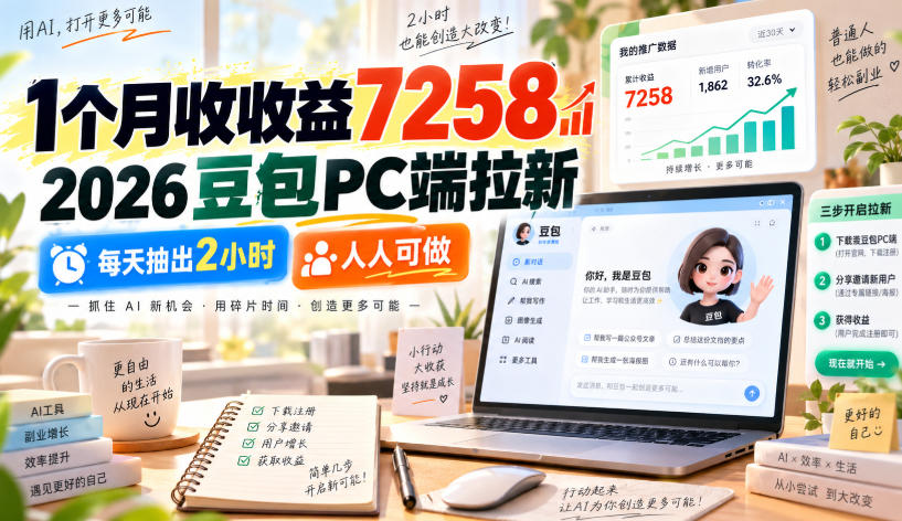 1个月收收益7258，2026豆包PC端拉新，每天抽出2小时，人人可做-鑫梵淘