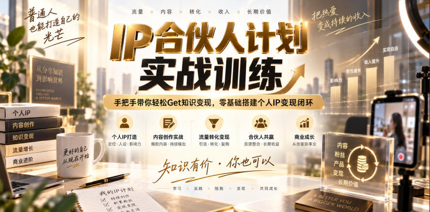 IP合伙人计划实战训练，手把手带你轻松Get知识变现，零基础搭建个人IP变现闭环(更新260908)-鑫梵淘