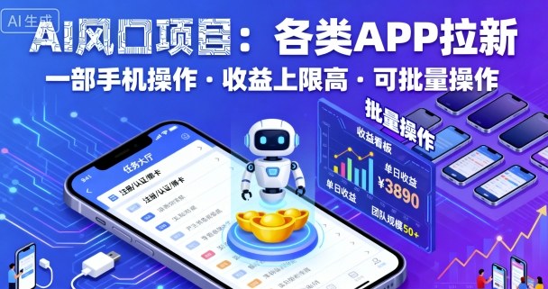 AI风口项目，各类APP拉新，一部手机就可以操作，收益上限高，可批量操作-鑫梵淘