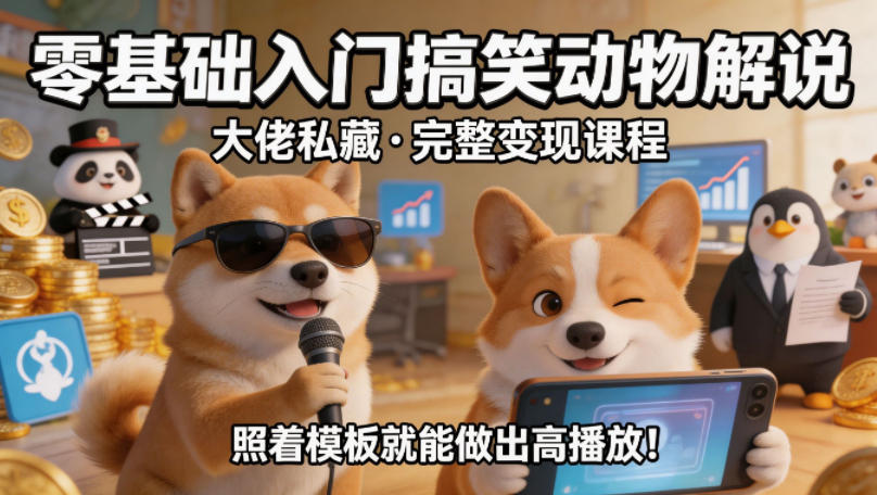 零基础入门搞笑动物解说，大佬私藏完整变现课程，照着模板就能做出高播放-鑫梵淘