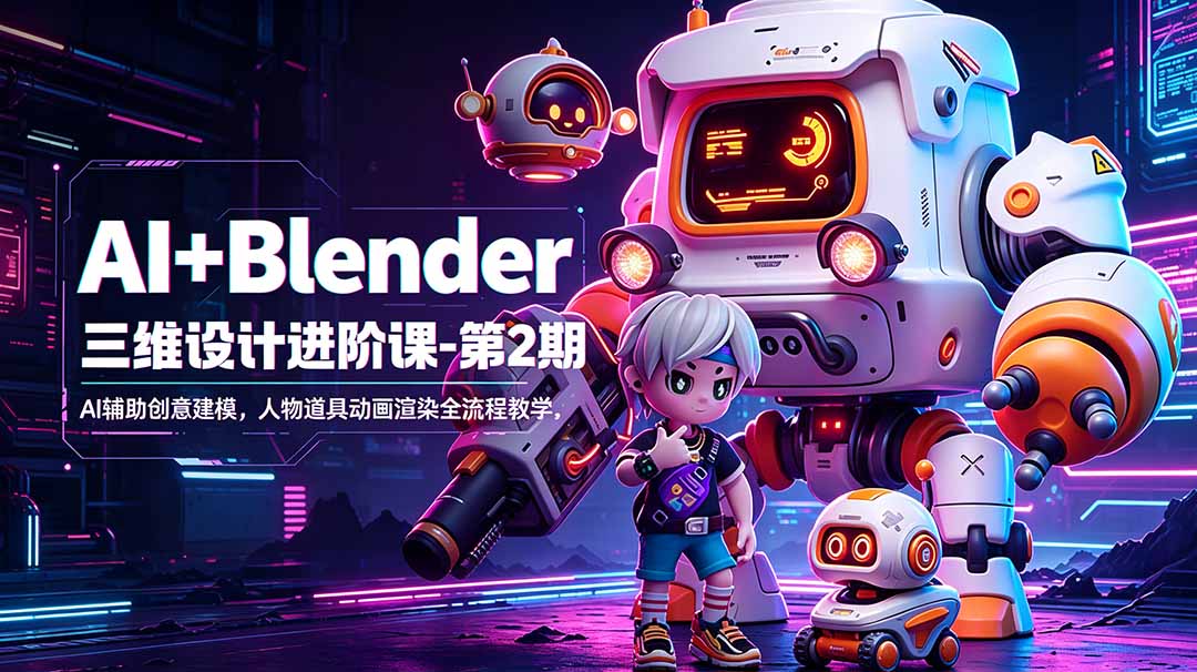 AI+Blender三维设计进阶课-第2期：AI辅助创意建模，人物道具动画渲染全流程教学-鑫梵淘
