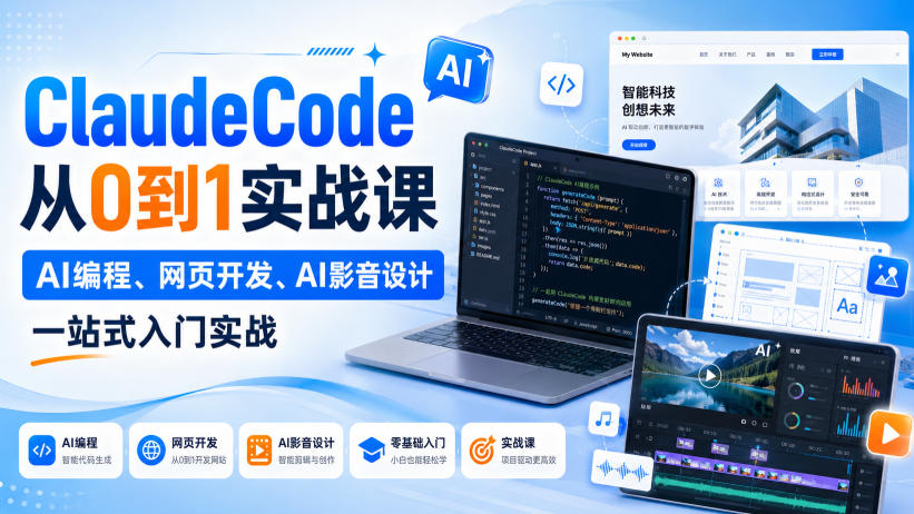 ClaudeCode从0到1实战课，AI编程、网页开发、AI影音设计一站式入门实战-鑫梵淘