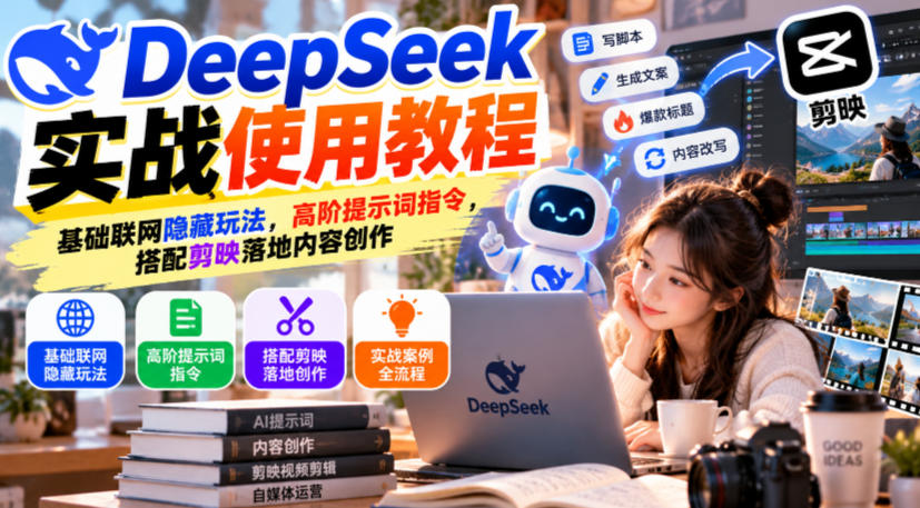 DeepSeek实战使用教程｜基础联网隐藏玩法，高阶提示词指令，搭配剪映落地内容创作-鑫梵淘