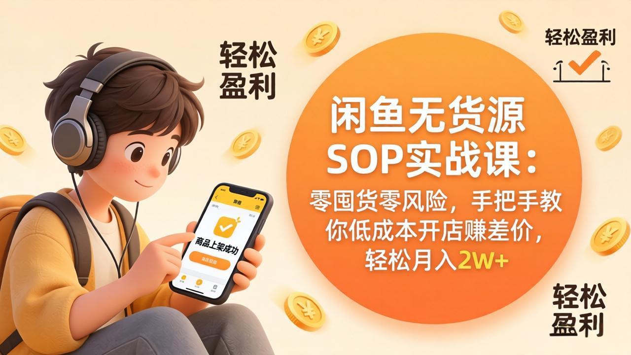 闲鱼无货源SOP实战课：零囤货零风险，手把手教你低成本开店赚差价，轻松月入2w+-鑫梵淘