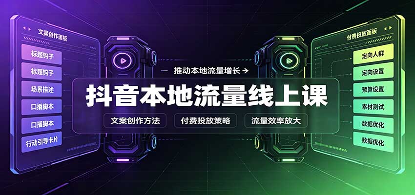 抖音本地流量线上课：账号搭建拍摄剪辑，文案创作与付费投放教学-鑫梵淘