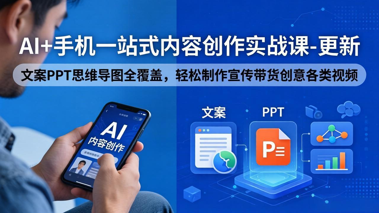 AI+手机一站式内容创作实战课-更新，文案PPT思维导图全覆盖，轻松制作宣传带货创意各类视频-鑫梵淘