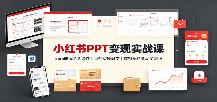 小红书PPT变现实战课：mini航海全套课件+直播实操教学，虚拟资料变现全流程-鑫梵淘