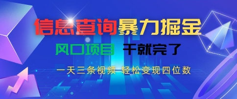 信息查询暴力掘金，一天三条视频，轻松变现四位数，风口项目干就完了【揭秘】-鑫梵淘