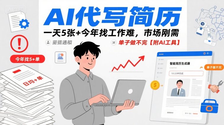 AI代写简历，一天5张+今年找工作难，市场刚需，单子做不完【附AI工具】-鑫梵淘