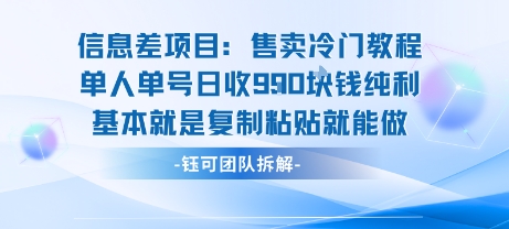 信息差项目：售卖冷门教程单人单号日收9张纯利基本就是复制粘贴就能做-鑫梵淘