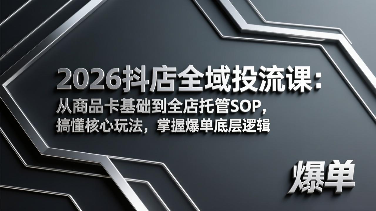 2026抖店全域投流课：从商品卡基础到全店托管SOP，搞懂核心玩法，掌握爆单底层逻辑-鑫梵淘