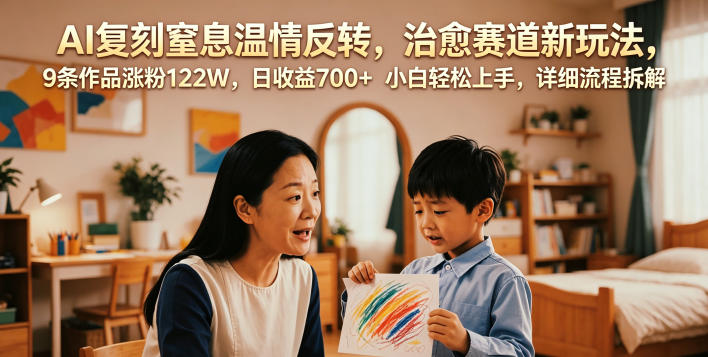 AI复刻窒息温情反转，治愈赛道新玩法，9条作品涨粉122W，日收益700+ 小白轻松上手，详细流程拆解-鑫梵淘