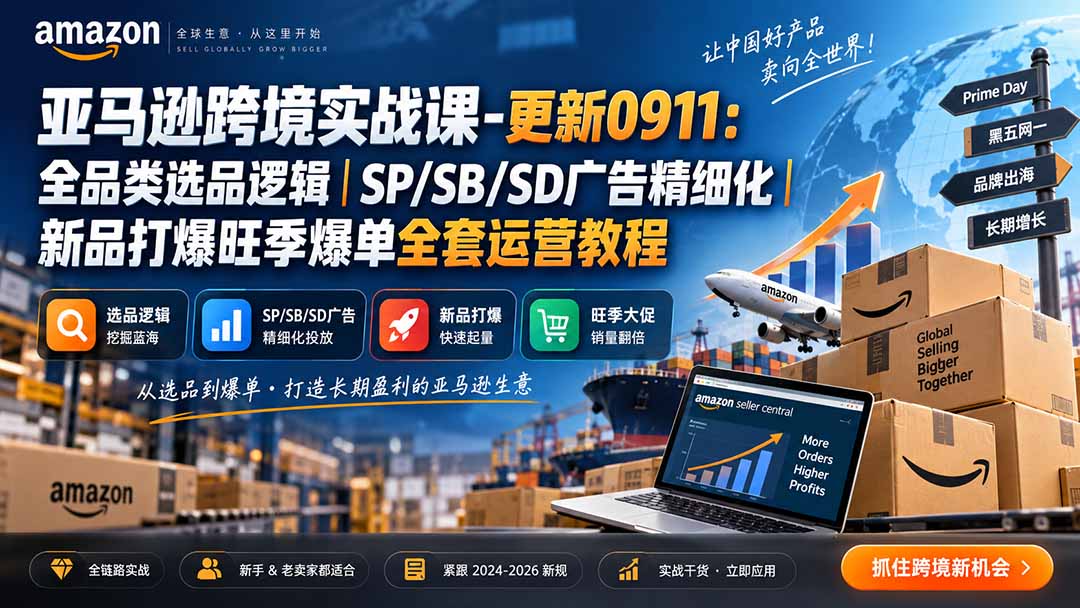 亚马逊跨境实战课-更新0911：全品类选品逻辑｜SP/SB/SD广告精细化｜新品打爆旺季爆单全套运营教程-鑫梵淘