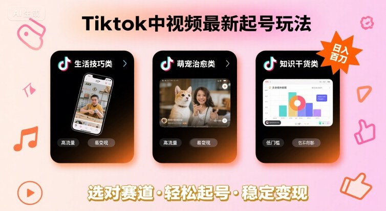 Tiktok中视频最新起号玩法，想要日入百刀，做好这几个赛道就可以了-鑫梵淘
