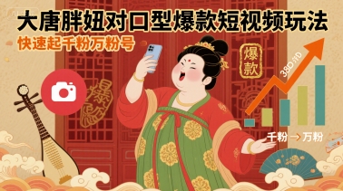大唐胖妞对口型爆款短视频玩法，快速起千粉万粉号-鑫梵淘