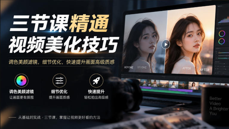 三节课精通视频美化技巧｜调色美颜滤镜，细节优化，快速提升画面高级质感-鑫梵淘