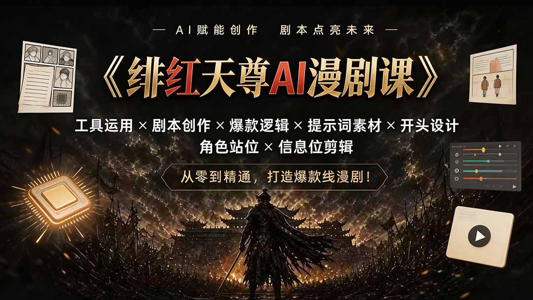 绯红天尊AI漫剧课｜工具运用×剧本创作×爆款逻辑×提示词素材×开头设计×角色站位×信息位剪辑-鑫梵淘