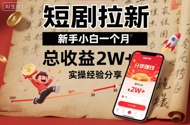 短剧拉新新手小白一个月总收益2W+实操经验分享-鑫梵淘