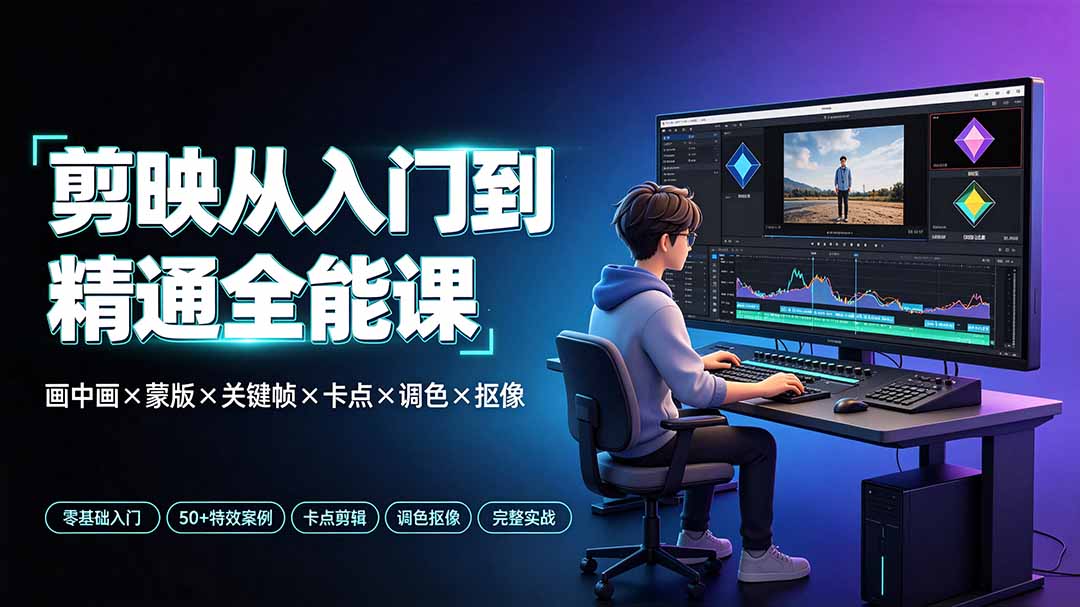 剪映从入门到精通全能课：画中画×蒙版×关键帧×卡点×调色×抠像，一站式掌握剪辑核心技能-鑫梵淘