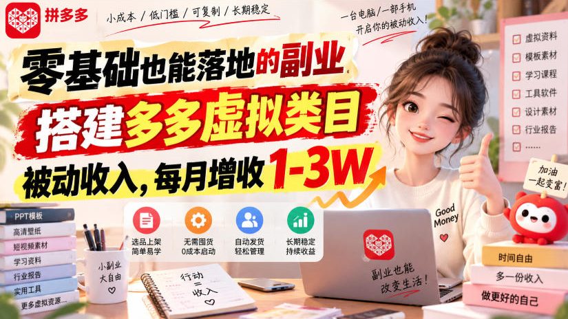 零基础也能落地的副业，搭建多多虚拟类目被动收入，每月增收1-3W【揭秘】-鑫梵淘