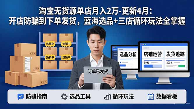 淘宝无货源5.0单店月入2万-更新4月：开店防骗到下单发货，蓝海选品+三店循环玩法全掌握-鑫梵淘