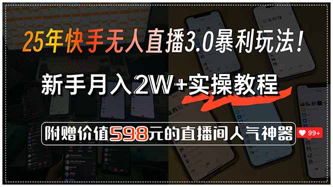 25年快手无人直播3.0暴利玩法！，新手月入2W+实操教程，附赠价值598元…-鑫梵淘