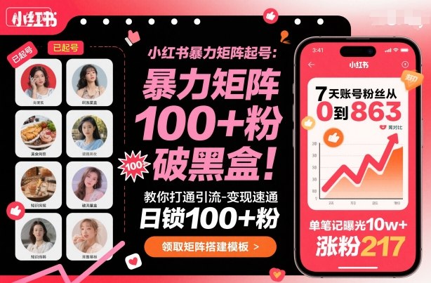 小红书暴力矩阵起号，教你打通引流-变现速通，日锁100+粉，破流量黑盒-鑫梵淘
