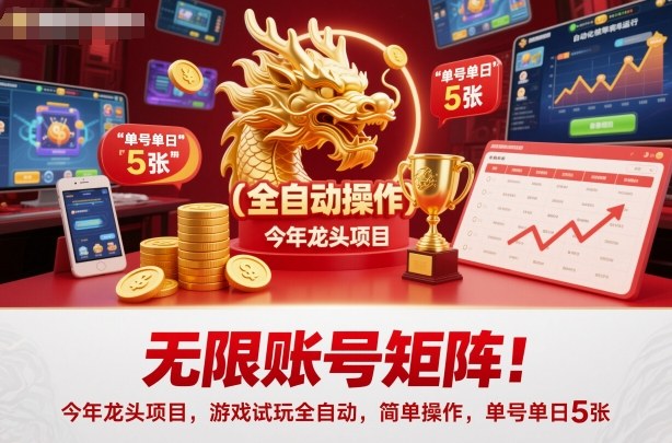 无限账号矩阵！今年龙头项目，游戏试玩全自动，简单操作，单号单日5张【揭秘】-鑫梵淘