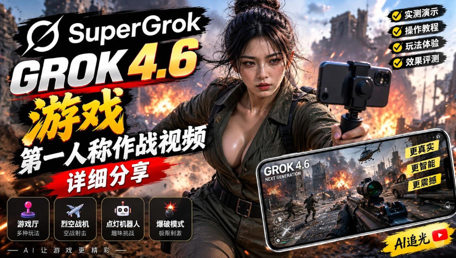Grok 4.6也能做游戏？第一人称作战视频实测｜玩法详细讲解-鑫梵淘