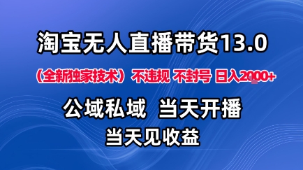 淘宝无人直播13.0，公域私域技术，不封号，不违规布局下半年旺季赛道，日入1K+(独家技术)【揭秘】-鑫梵淘