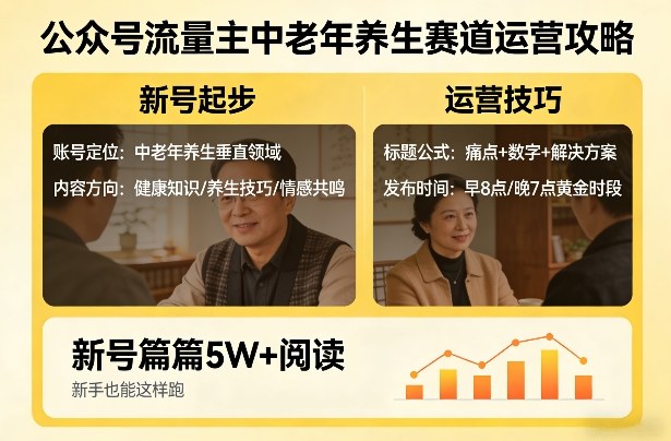 公众号流量主中老年养生赛道，新号篇篇5W+阅读，新手也能这样跑-鑫梵淘