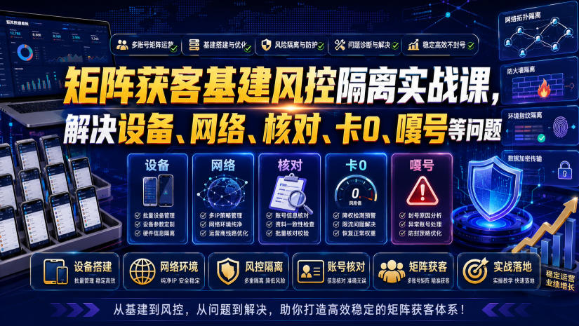 矩阵获客基建风控隔离实战课，解决设备、网络、核对、卡0、嘎号等问题-鑫梵淘