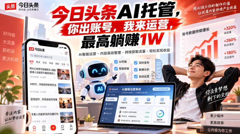 今日头条AI托管，你出账号，我来运营，最高躺賺1W【揭秘】-鑫梵淘