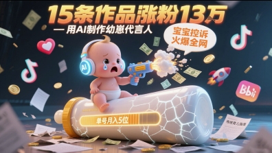 用AI制作幼崽代言人，宝宝的控诉火爆全网，15条作品涨粉13W，单号月入5位数实操教程-鑫梵淘
