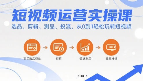 短视频运营实操课，选品、剪辑、测品、投流，从0到1轻松玩转短视频-鑫梵淘