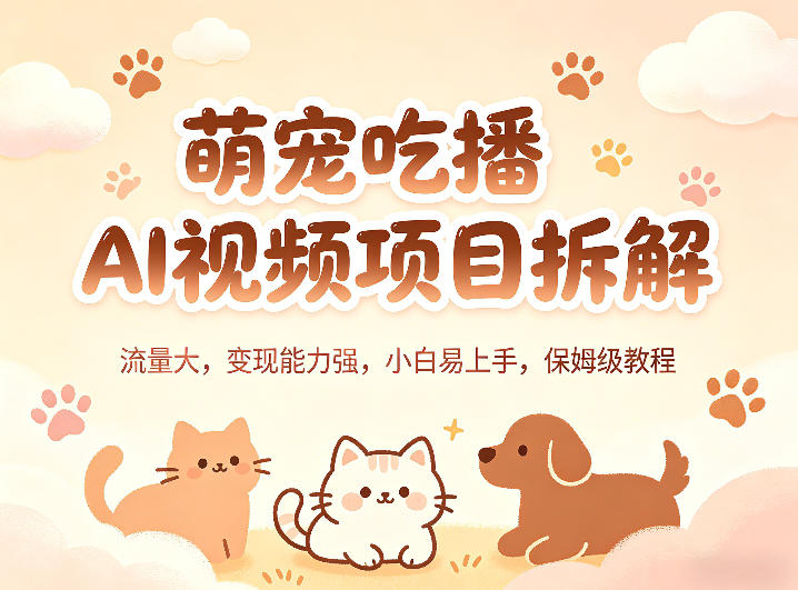 萌宠吃播AI视频项目拆解，流量大，变现能力强，小白易上手，保姆级教程-鑫梵淘