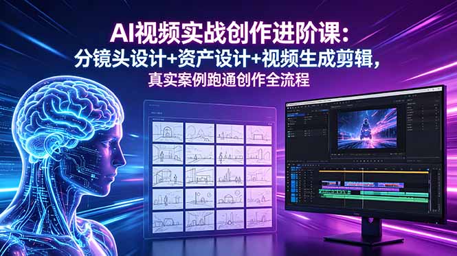 AI视频实战创作进阶课：分镜头设计+资产设计+视频生成剪辑，真实案例跑通创作全流程-鑫梵淘