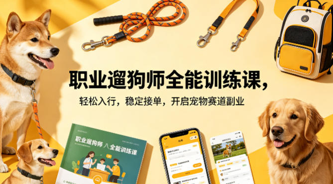 职业遛狗师全能训练课，轻松入行，稳定接单，开启宠物赛道副业-鑫梵淘