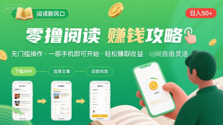 零撸阅读新风口，无门槛轻松挣，一部手机，日入 50-3张【揭秘】-鑫梵淘