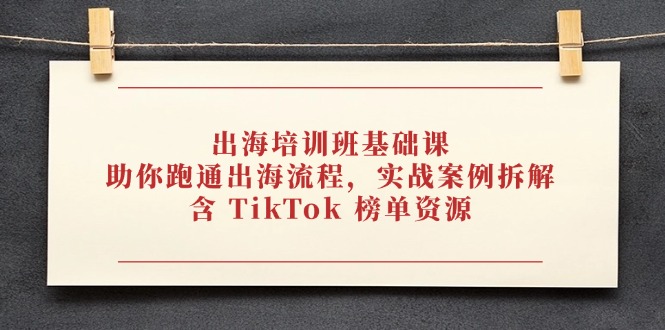 出海培训班基础课，助你跑通出海流程，实战案例拆解，含 TikTok 榜单资源-鑫梵淘