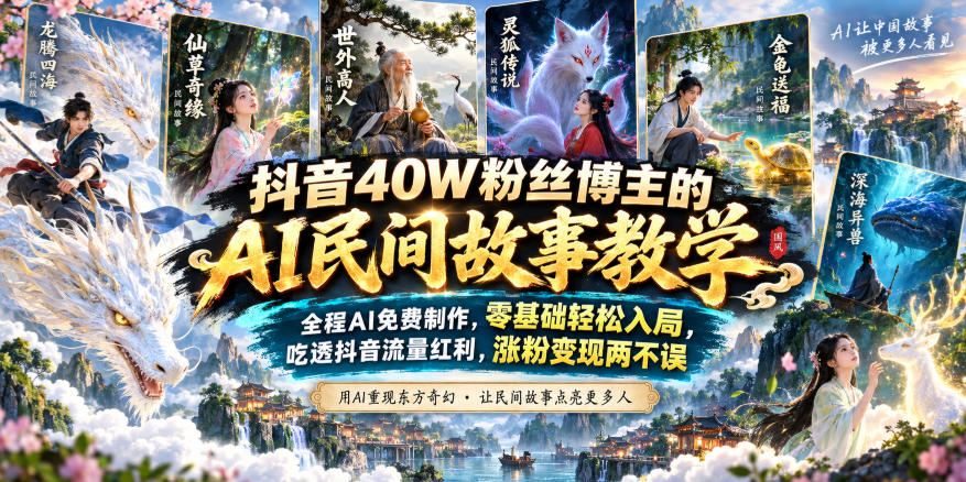 抖音40W粉丝博主的AI民间故事教学，全程AI免费制作，零基础轻松入局，吃透抖音流量红利，涨粉变现两不误-鑫梵淘