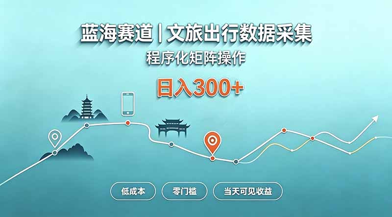 蓝海赛道  文旅出行数据采集  程序化矩阵操作    低成本  零门槛   当天可见收益   日入300+-鑫梵淘