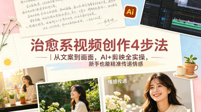 治愈系视频创作4步法｜从文案到画面，AI+剪映全实操，新手也能精准传递情感-鑫梵淘