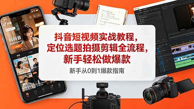 抖音短视频实战教程，定位选题拍摄剪辑全流程，新手轻松做爆款-鑫梵淘