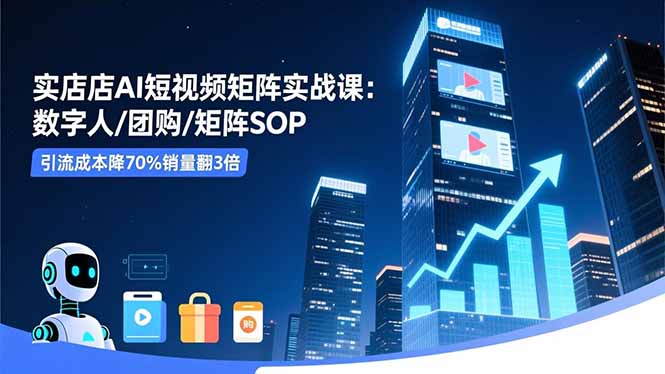 实体店AI短视频矩阵实战课：数字人/团购/矩阵SOP，引流成本降70%销量翻3倍-鑫梵淘